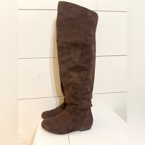 Nature Breeze Vickie Women's Brown Thigh High Flat Heel Boots 6M